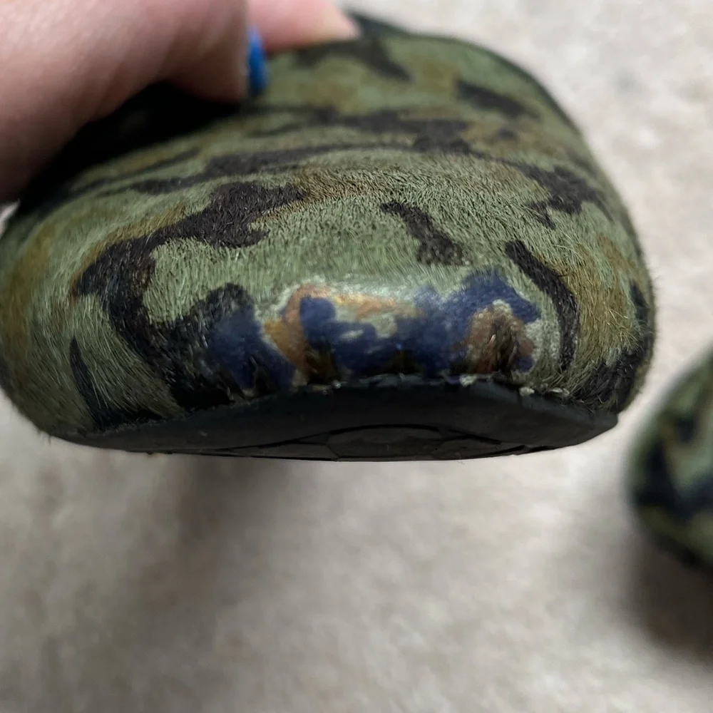 Birdies Green & Black Camo Calf Hair Blackbird Slip On Flats Shoes Sz. 7 - Picture 5 of 5